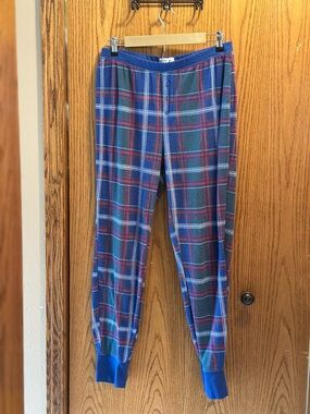 Plaid Henley waffle knit pants in Blue and Green